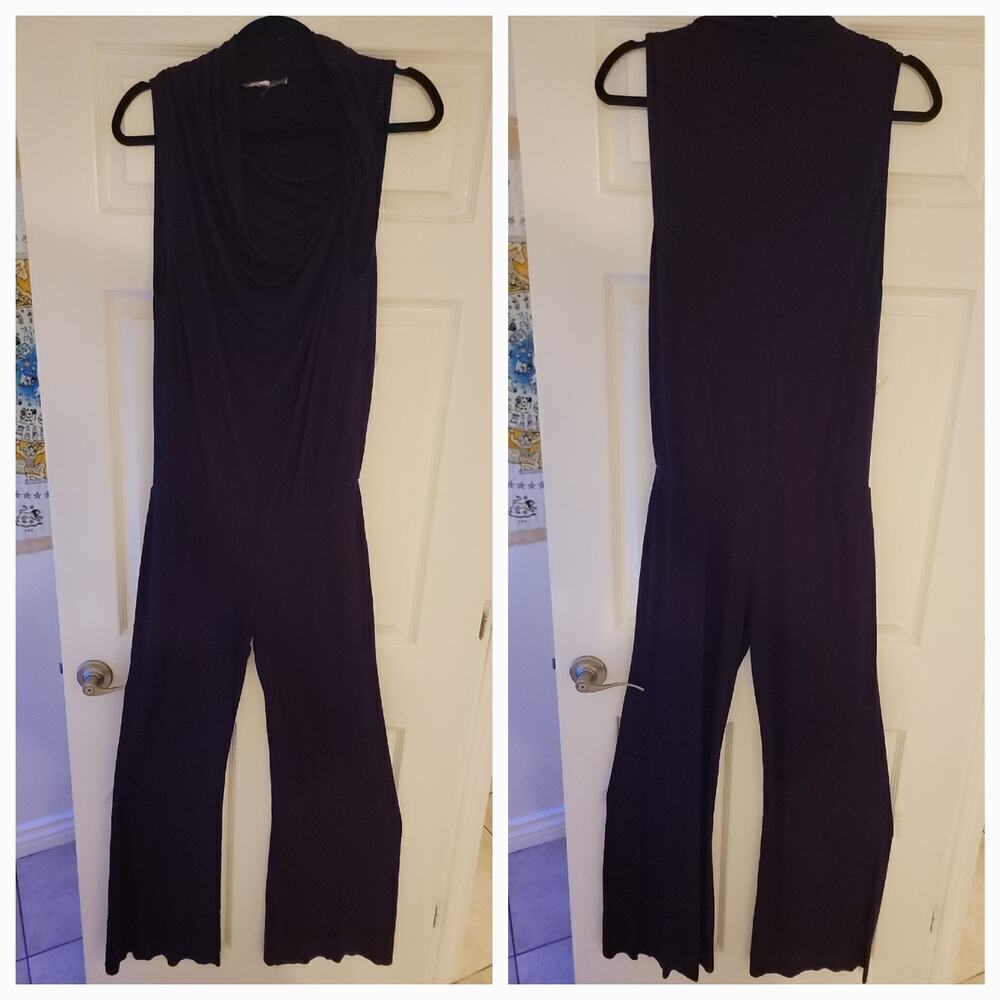 Young Fabulous Broke Jumpsuit SZ M Scoop Neck Wide Leg Slinky Sleeveless Plum